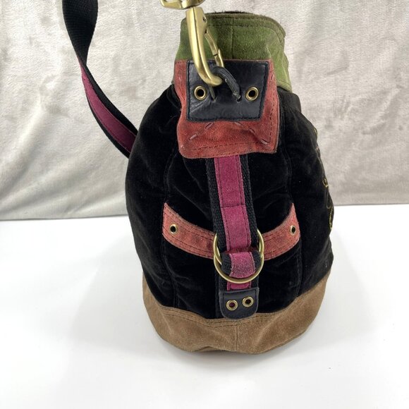 Lucky Brand Vintage Velvet and Suede Embroidered Boho Large Shoulder Bucket Bag - Picture 7 of 16